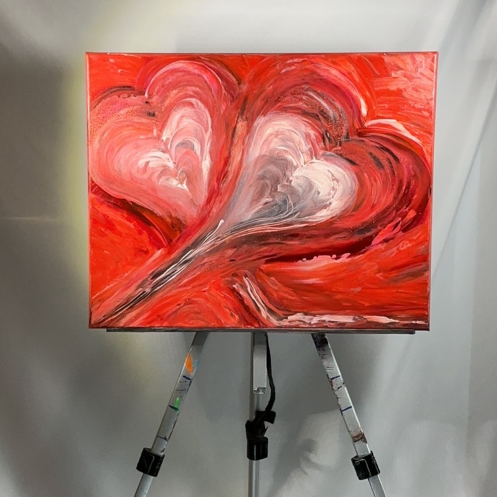 Romantic Hearts Painting Original Artwork Medium Wall Decor - Picture 2 of 16